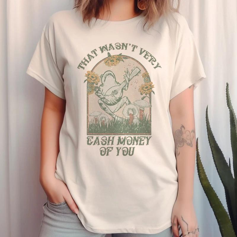 That Wasnt Very Cash Money Funny Meme TShirts Short Sleeve Vintage Cute Frog Graphic Tees Women Cottagecore Aesthetic Tops