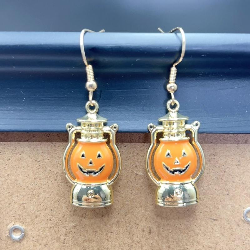 Whimsical Bat Pumpkin Cartoon Dangle Earrings Lightweight Alloy Design For Halloween Party Costume Accessories