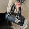 Popular Wholesale High-quality Lychee Pattern Portable Boston Bag Femininity Versatile Commuting Foreign Style Solid Color Messenger Bag