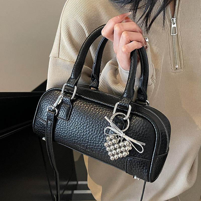 Popular Wholesale High-quality Lychee Pattern Portable Boston Bag Femininity Versatile Commuting Foreign Style Solid Color Messenger Bag