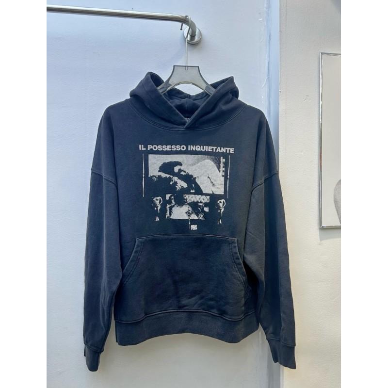 Oversized Unisex Hooded Sweatshirt With Distressed Washed Letter Print Cotton Blend Casual Top Teens Adults