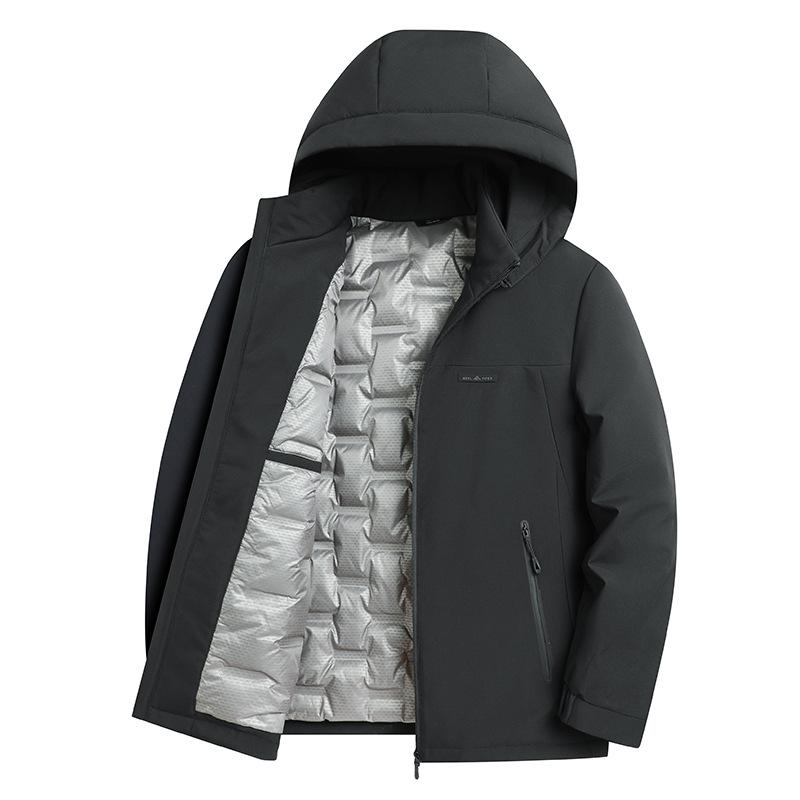 Men's Winter Down Jacket with Detachable Hood - Thick, Warm, and Stylish Outerwear for Middle-Aged Men.