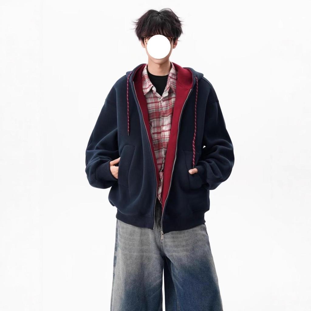 Moletom Color Block Unissex de Outono: Jaqueta Esportiva Solta Estilo College com Zíper Duplo