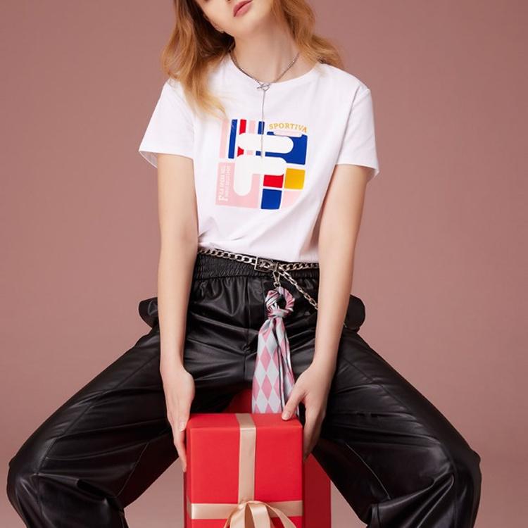 Fila Printed American Vintage Fitted Letter Crew Neck Short Sleeve T-Shirt Women Tops White F51W328151FWT