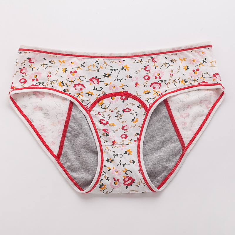 Small Floral Mid Waist Briefs Menstrual Underwear Front and Back Leak Proof Plus Size Physiological Pants for Women Panties