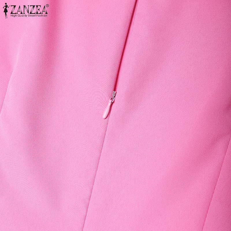 ZANZEA Dame Fritid Rund Hals Løs Puff Langermet Ensfarget Kjole