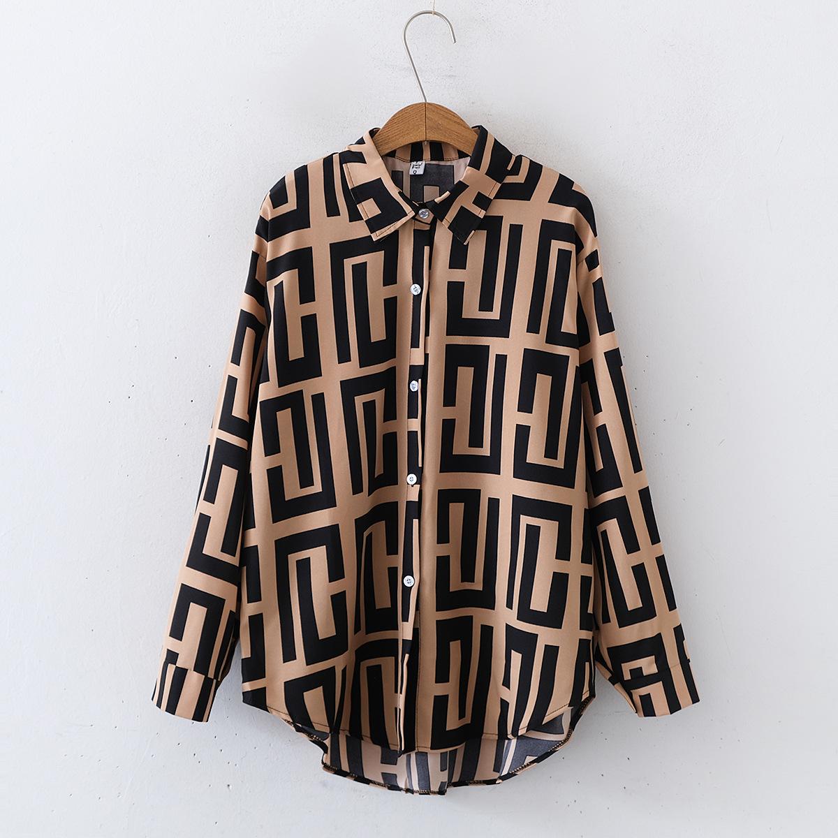 Новая женская модная рубашка со свободными лацканами и длинными рукавами в европейском и американском стиле с цветочным принтом XL