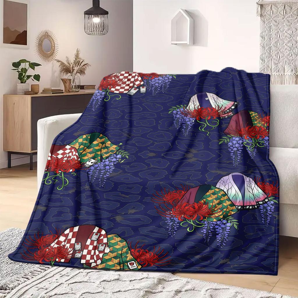 Demon Slayer Professional Print Flannel Blanket, Cartoon Graphic for Living Room, Warm Bedding, Versatile Travel Use_LIAN