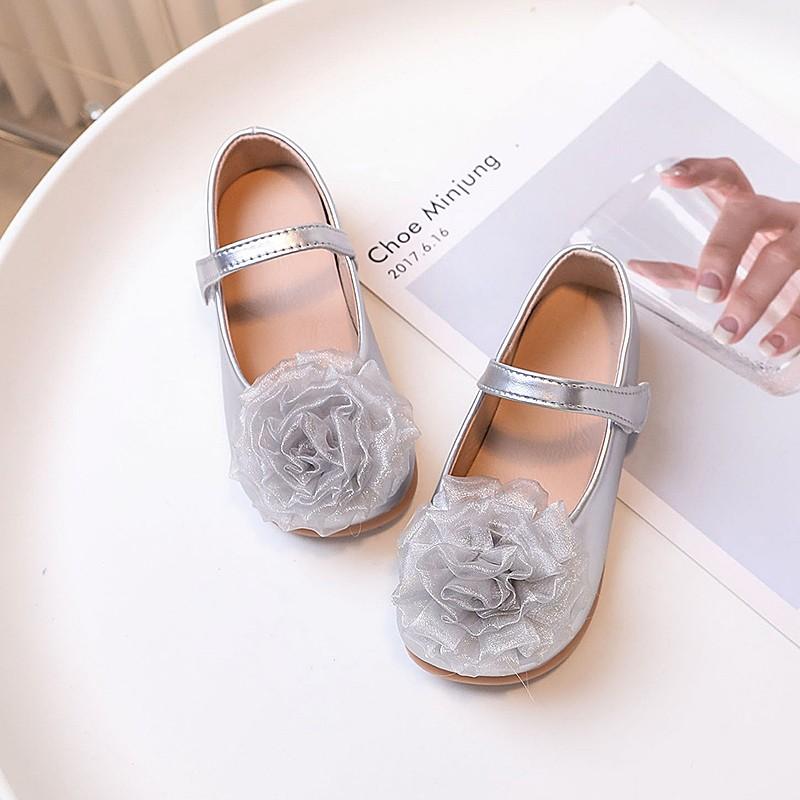 

Silk Gauze Flower Ballet Flat Kid Girl Elegant Lace Floral Applique T-Bar Mary Jane Shoes Baby Child Party Dress 36