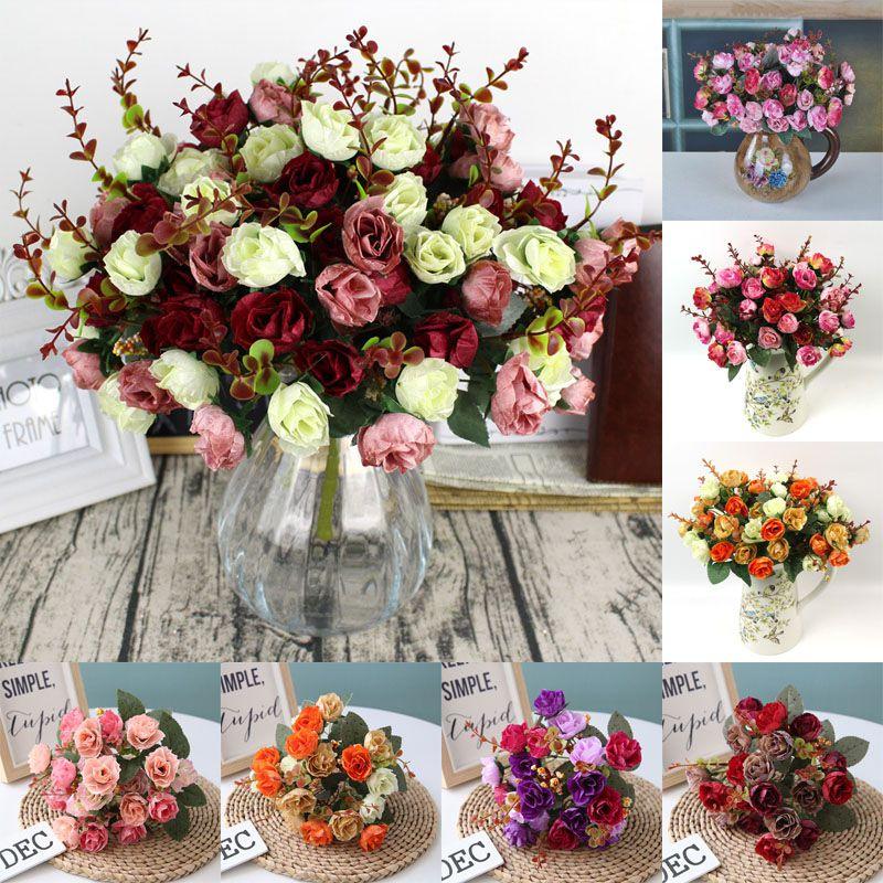 Heads 21 Artificial Silk Flowers Rose Bunch Bouquet Wedding Home Decor Outdoor