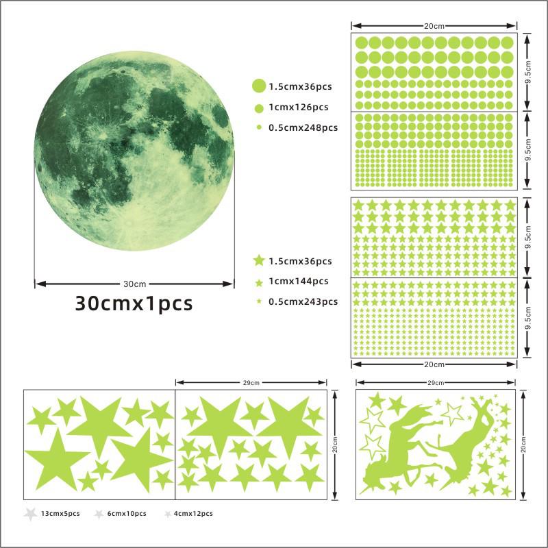 893-Piece Luminous Moon, Unicorn, Stars & Dots Fluorescent Wall Stickers for Children's Bedroom