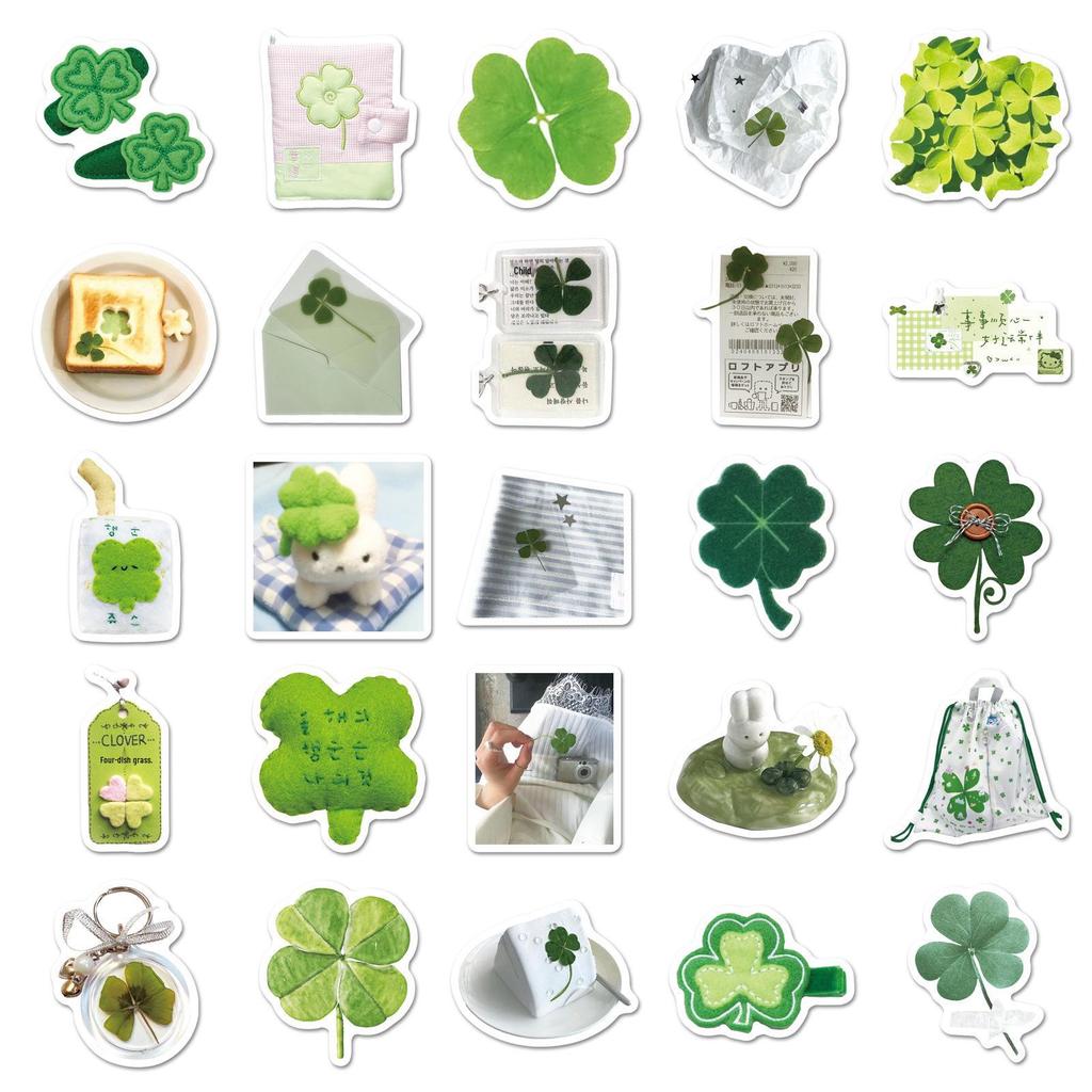 50 Sheets Fresh Four-Leaf Clover Graffiti Stickers: Cute DIY Water Bottle Decorations