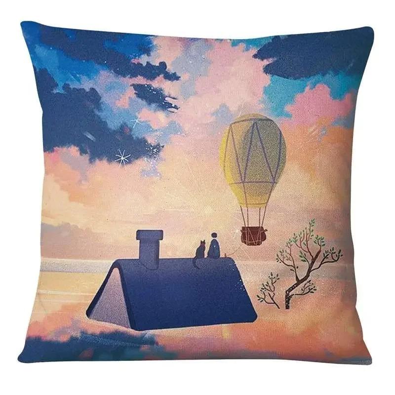 Japanese Style Cartoon Painting Pillowcase Little Girl Sky Print Pillowcase Bedroom Home Decoration Sofa Cushion Cover