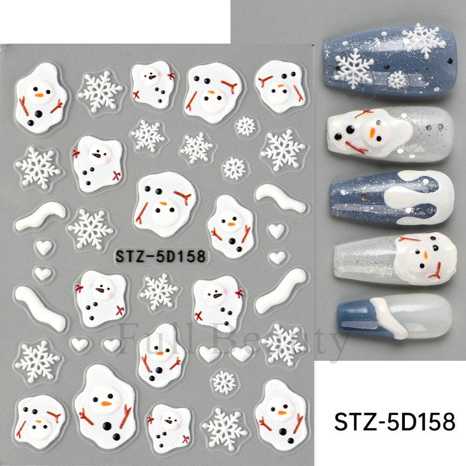1pc Nail Art Stickers - Winter Christmas Snow Melting Snowman Snowflake Cartoon 5D Embossed Nail Stickers