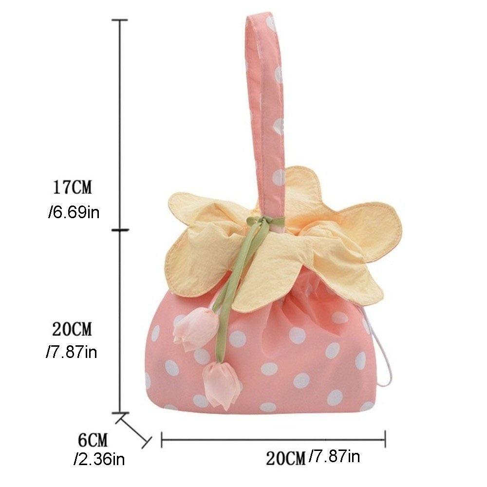 Floral Trim Flower Drawstring Crossbody Bag Flower Pendant Canvas Shoulder Bag Vacation