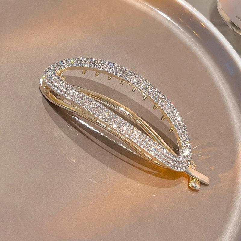 Rhinestones Banana Hair Barrettes Slip Resistant Grip For Women Girls High Ponytail Styling Accessories