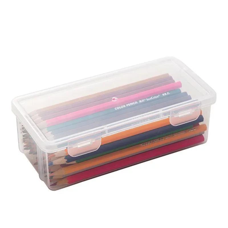 Large Capacity Box Case Transparent Storage Pencil Marker Pen Stationery Holder for Office School Desktop Organizer Solid Color