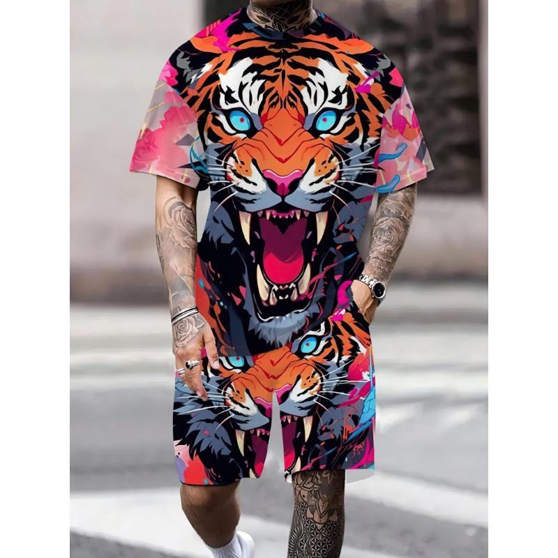 2025 Summer Daily Casual Men's T-shirt and Shorts Set Urban Street Fashion Men's Short Sleeves Outdoor Sports Men's Shorts 3D Pr
