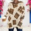 Women Plus Size Round Neck Long Sleeve Plaid Print T Shirt Loose Longline With Pockets