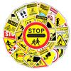 50 Waterproof Cartoon Warning Sign Decorative Stickers for Luggage, Scooter, or Computer.