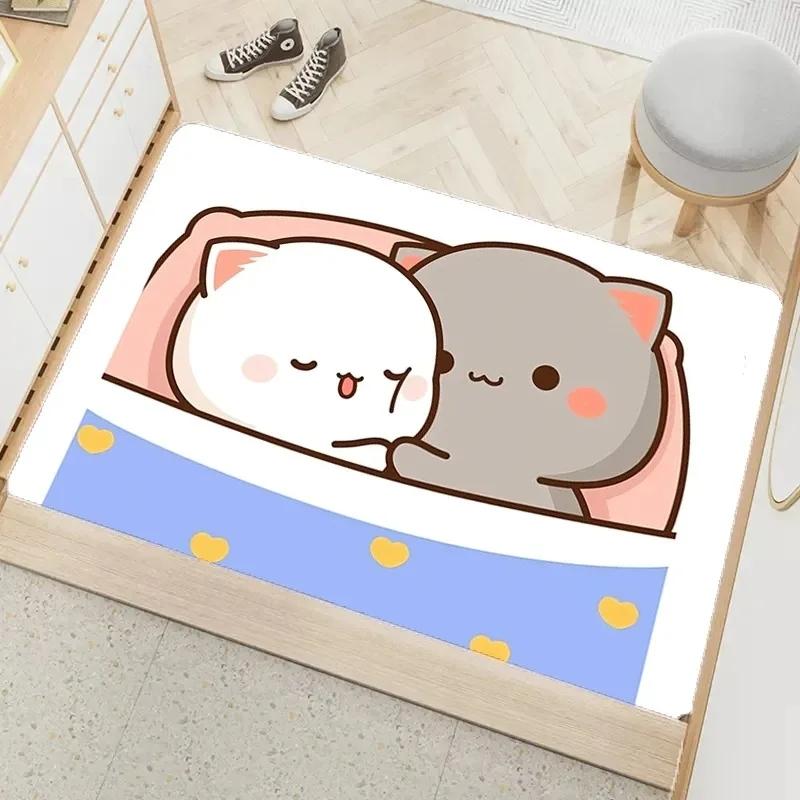Entrance Door Mat Cute Peach Mochi Print Non-slip Absorbent Bathroom Cartoon Rug Home Bedroom Carpet Room Decoration