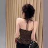 Hong Kong style retro chic leopard print neck sling vest women's summer high street American hottie backless short top