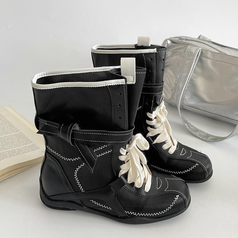 Retro British style black platform Martin boots women's 2025 new summer with skirt thin height-increasing medium boots