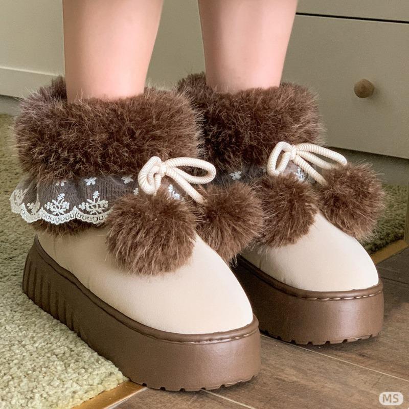 Chunky Platform Warm Furry Women Snow Boots Thick Soled Cold-proof Lightweight Non-slip Plus Size  Winter Cotton Shoes
