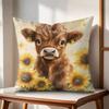 Cute Highland Cattle Cushion Cover Natural Linen Organic Fabric DoubleSided Printing Couch Pillow Covers Home Decor Gift