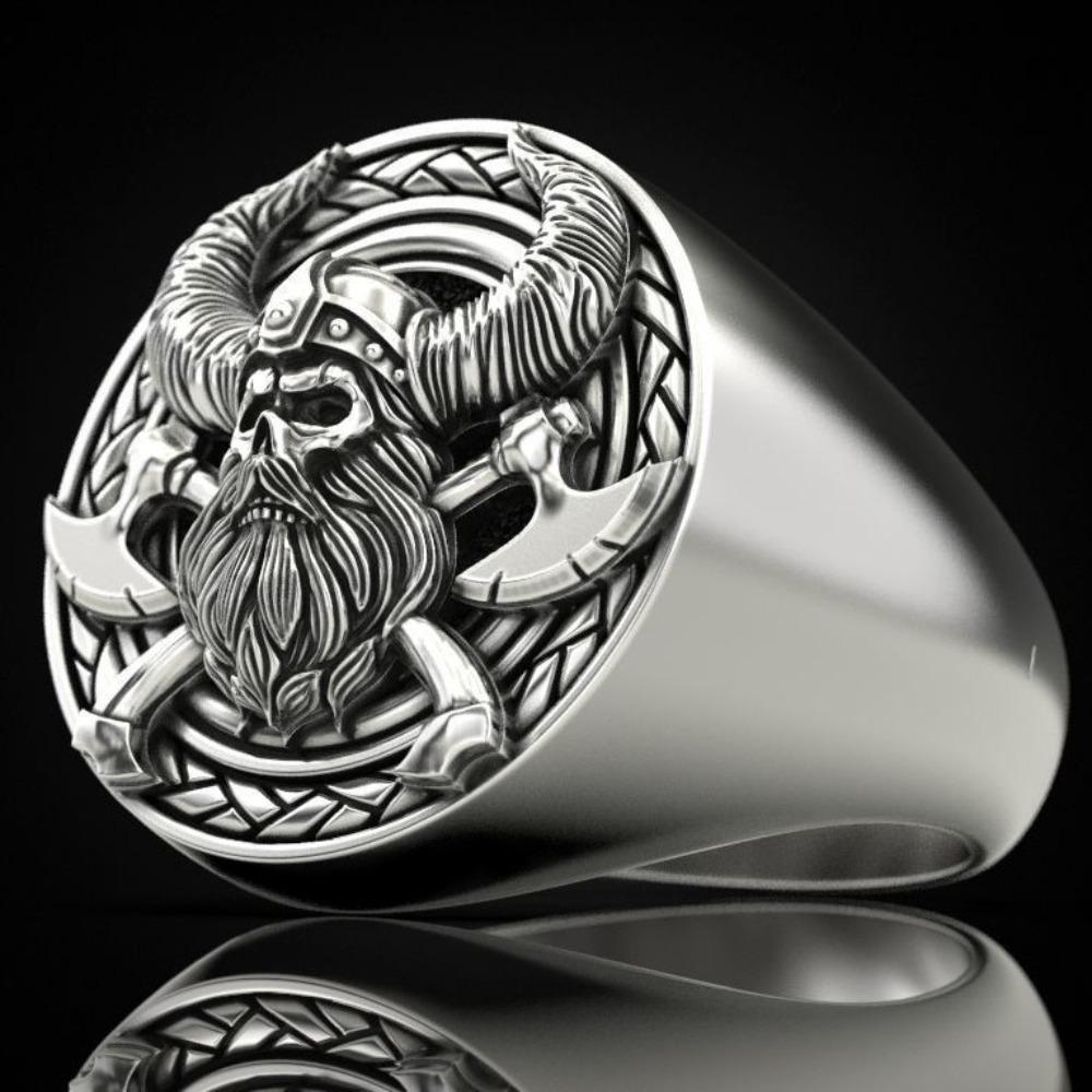 Mens Viking Skull Ring Norse Inspired Jewelry Gothic Punk Style Viking Warrior Accessory