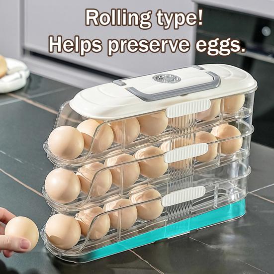 Automatische Roller Eierhouder 1/2/3 Lagen Keuken Koelkast Verse Eieren Opbergrek Plastic Eier Organizer Container Dispenser met Handvat