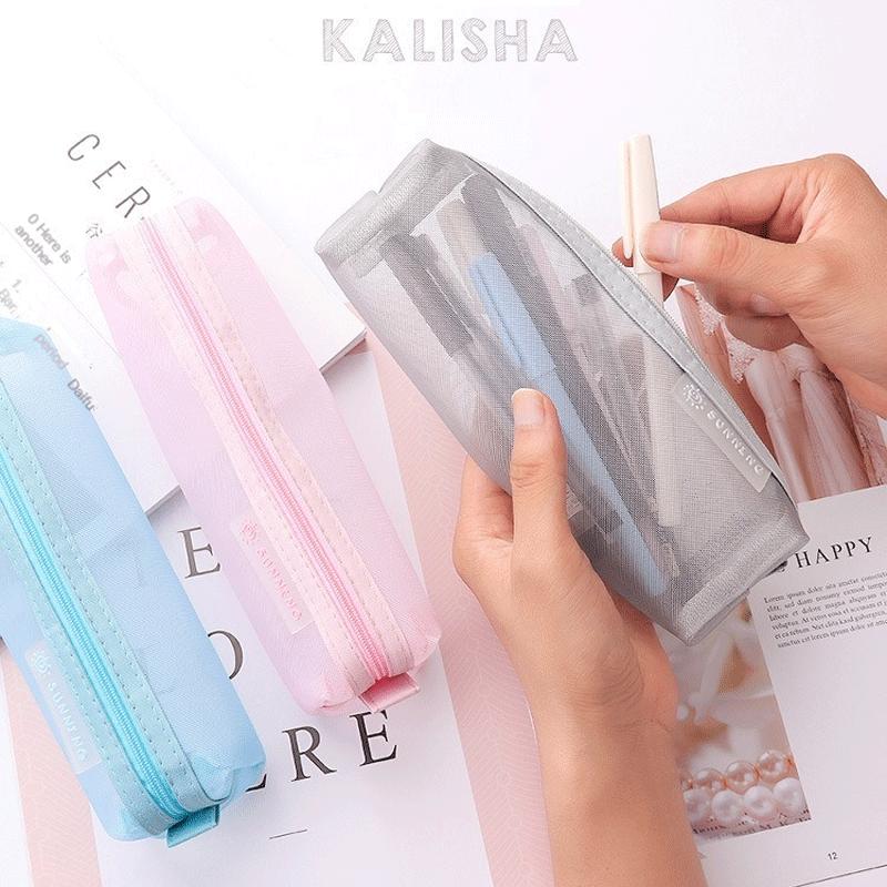 Transparent Mesh Pencil Bag Student Examination Dedicated Nylon Pen Case Unisex Large Capacity Pouch School Supplies Stationery