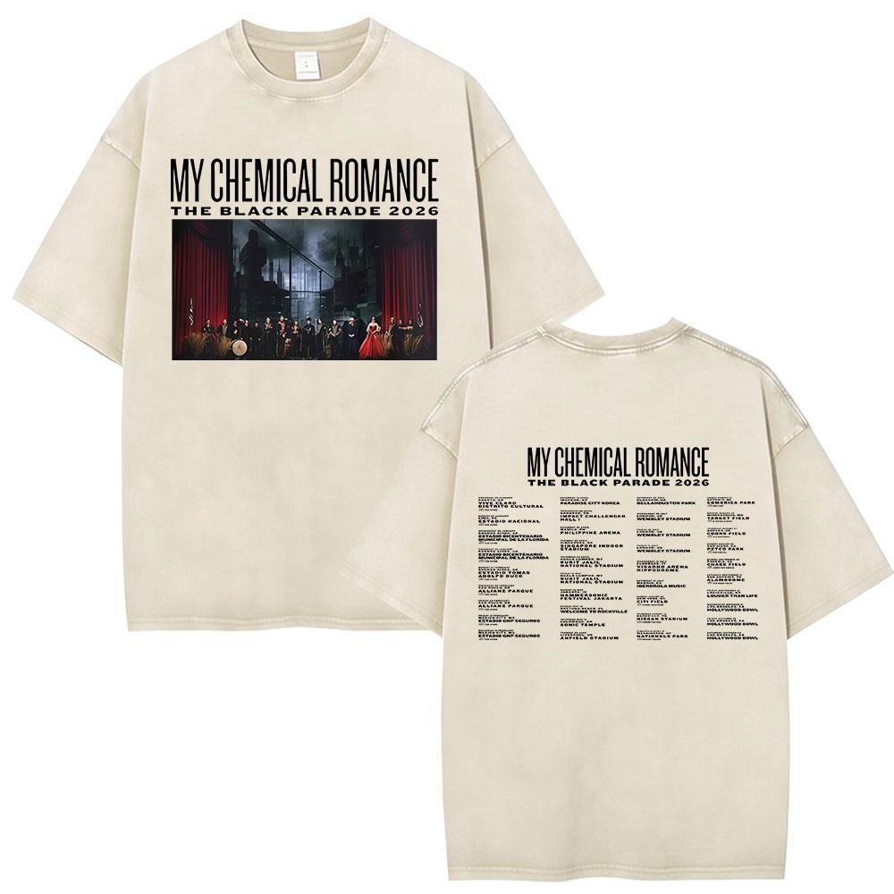 Rock Band My Chemical Romance Washed Tshirt The Black Parade Tour Merch Fans Gifts Tshirts Mens Clothing Punk T Shirts