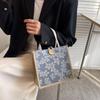 Button Flower Linen Bag Large Capacity Linen Handbag Portable Love Heart Tote Bag  Beach