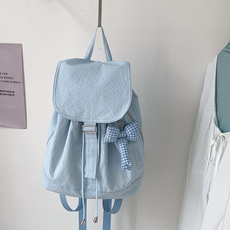 Summer Korean Version New Plaid Niche Nylon Backpack for Women's Artistic Leisure Travel Lightweight Student Backpack