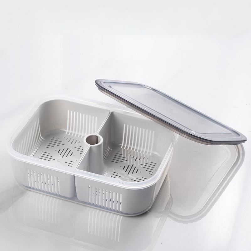 Kitchen Fridge Organizer Microwave Oven Safe Crisper Drain Box PP Plastic 1.4L Food Storage Meal Prep Containers Removable