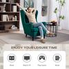 Modern Accent Chair with High Backrest and Pillow, Velvet-Feel Fabric Reading Chair with Solid Wood Legs, Green