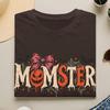 Momster Halloween T-Shirt, Pumpkin Bat Bow Graphic, Cotton Tee (Unisex)