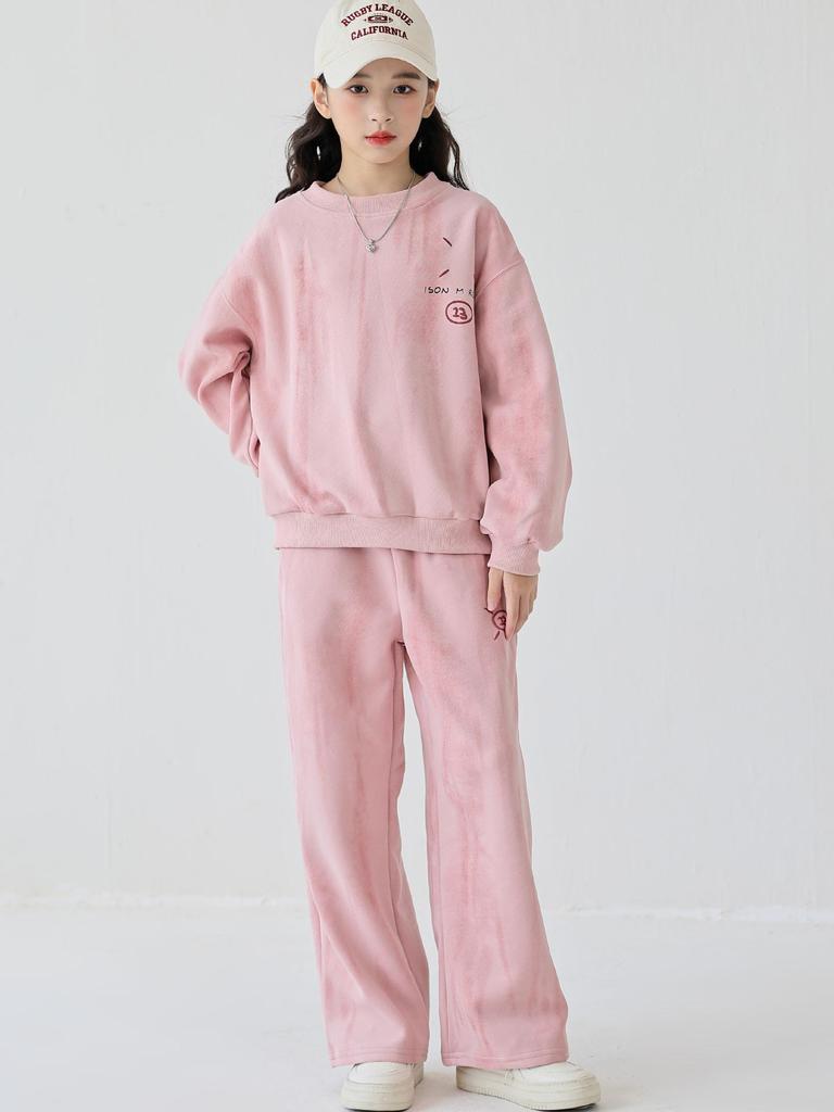 2025 Korean Style Girls' Tie-Dye Short Sleeve Pants Set - Fashionable Big Kid Sports Two-Piece Outfit