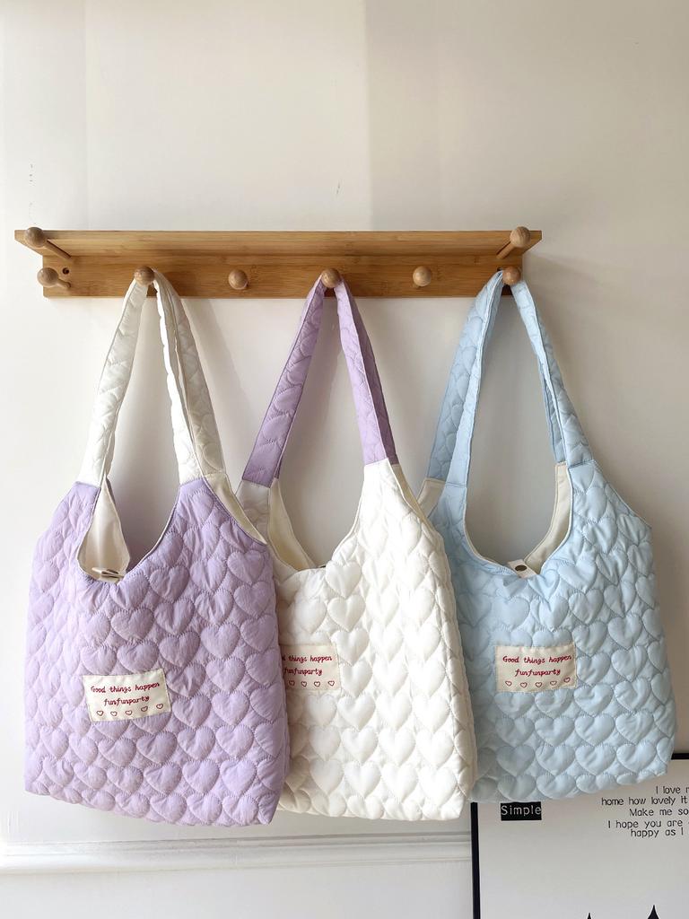 Love Quilting Padded Women's Shoulder Bag Contrast Color Female Vest Shopping Bags Large Capacity Girls Book Tote Handbags