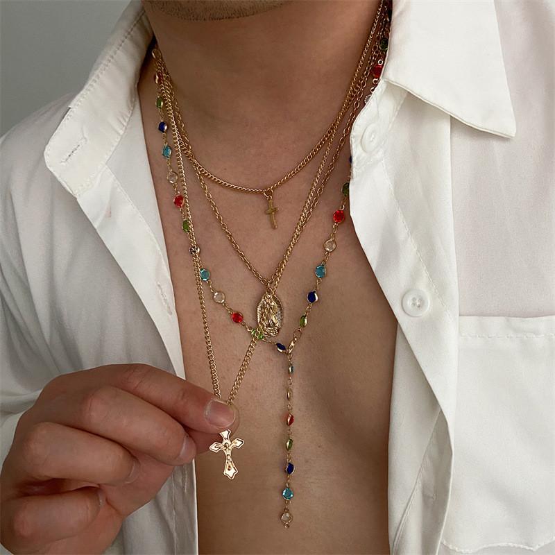 Cross Pendant Necklace For Women With Layered Y Design And Fringes