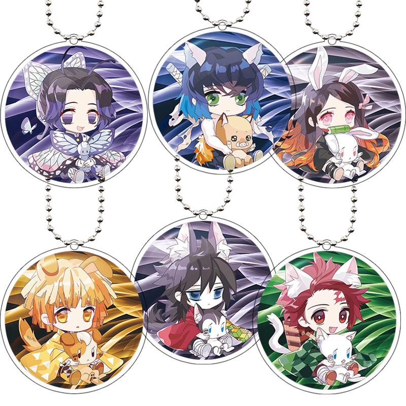 Chic Studio Unisex Cartoon Kochou Shinobu Tomioka Giyuu Acrylic Keychain Tanjiro Nezuko Double Sided Anime Character Bag Pendant Accessories Decor