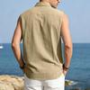 European Men's Sleeveless Cotton-Linen Shirt: Summer Beach Vacation, Loose, Breathable, Lapel Vest Style.