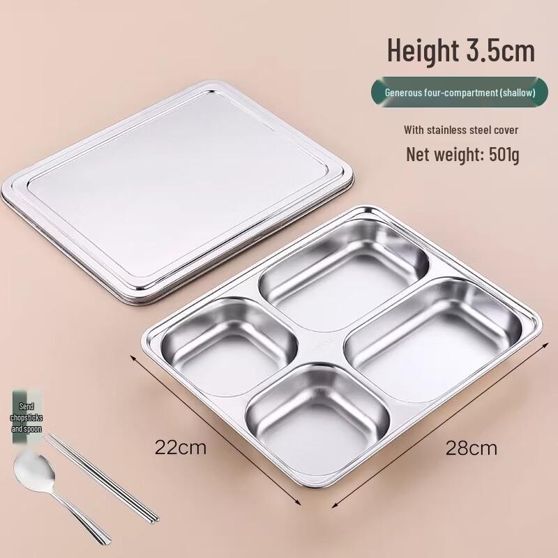304 Food Grade Stainless Steel Divided Lunch Tray