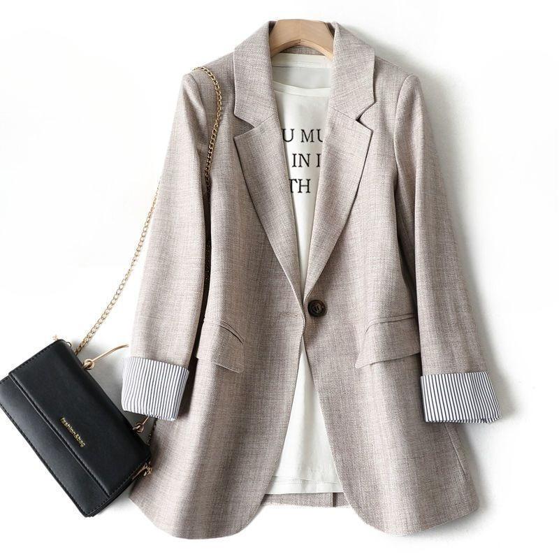 Women's Stand Collar Long Sleeve Slim Fit Blazer Solid Color Casual Commuter Jacket