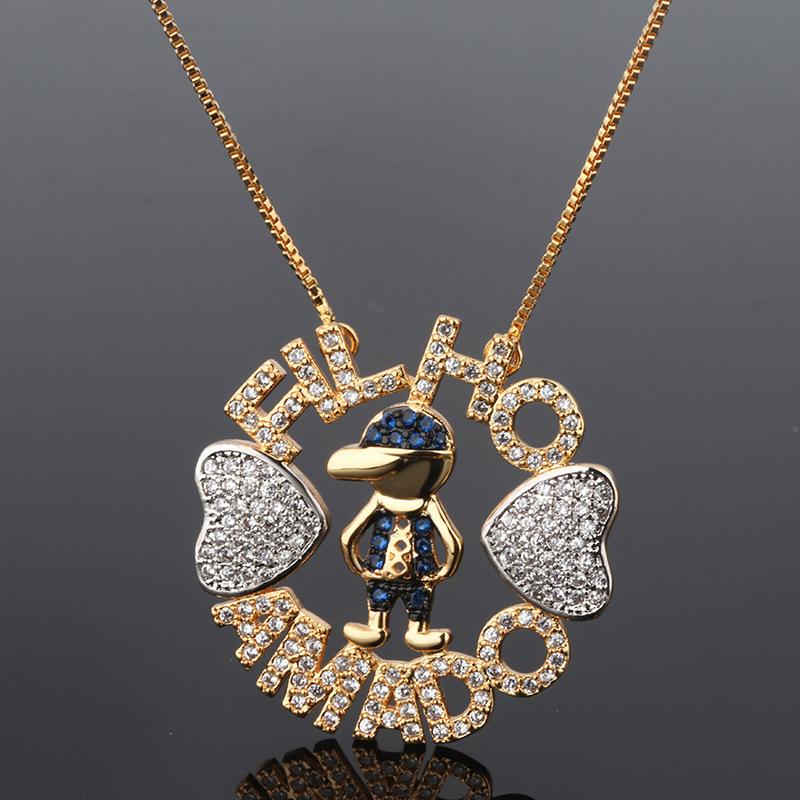 Necklace Female, Elegant Love Cartoon Character Diamond-Encrusted Couple Necklace Color Zirconium Geometric Necklace