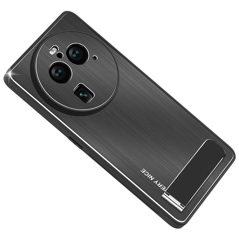 

Phone Case for Oppo Find X6 Pro TPU Bumper Aluminium Alloy Brushed Back Kickstand Phone Cover Black