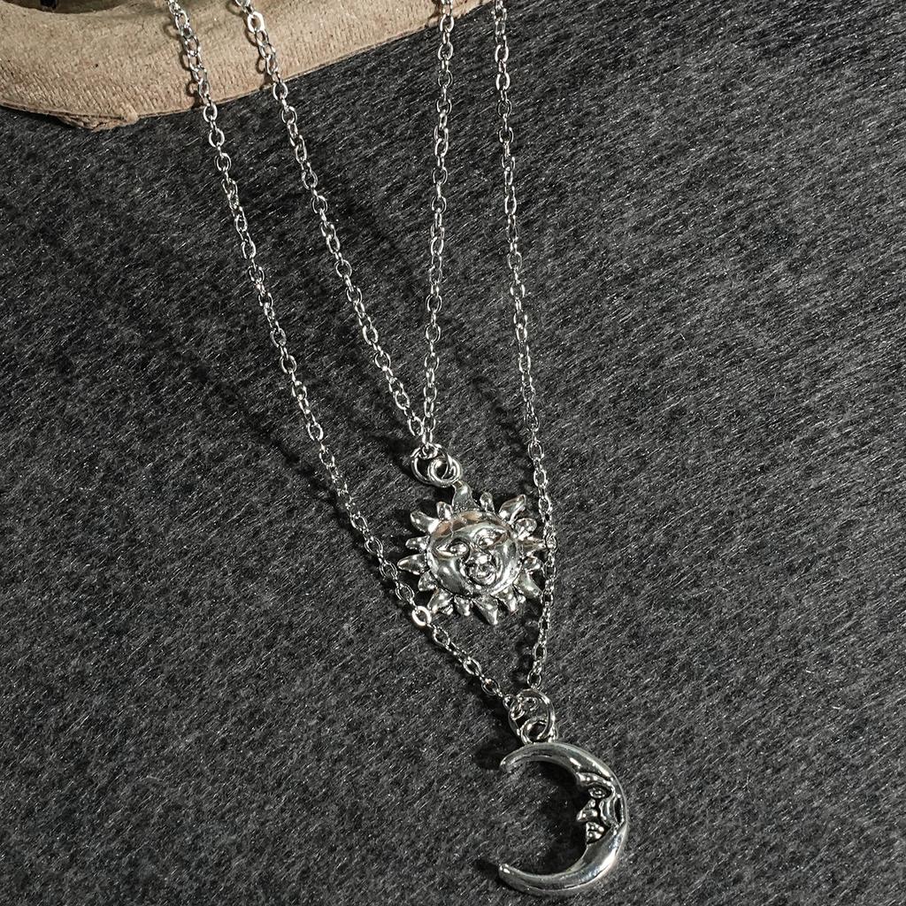 Y2K personalized creative Ramadan sun and moon necklace double-layer necklace set, amulet necklace, holiday gift