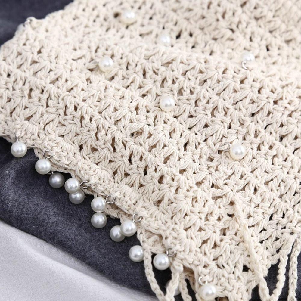 Hollow Out Knit Cap Beanies Ethnic Style Hat Fashion Hollow Pearl Tassels Knitted Hat Girls