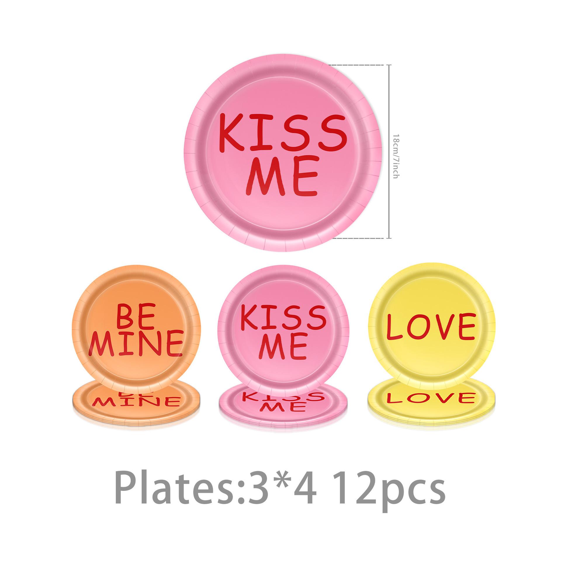 Valentine S Day Party Supplies Love Flag Decoration Tableware Valentine S Day Party Confession Atmosphere Arrangement Props Valentine s Day 7-inch plate 12pcs